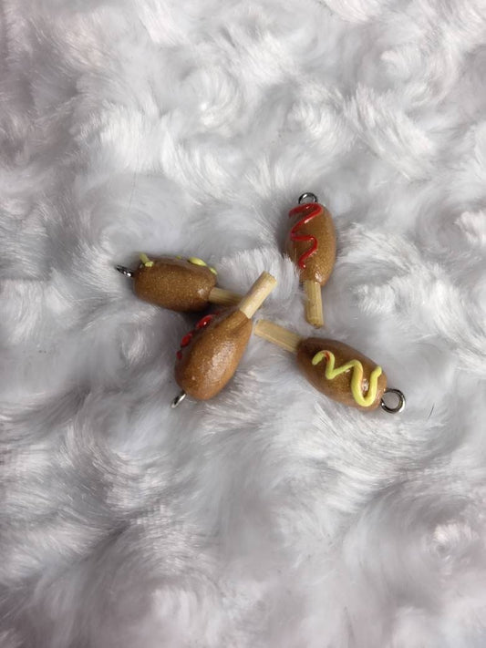 Kawaii corn dog charms / polymer clay hot dog charms / kawaii charms / kawaii food jewelry