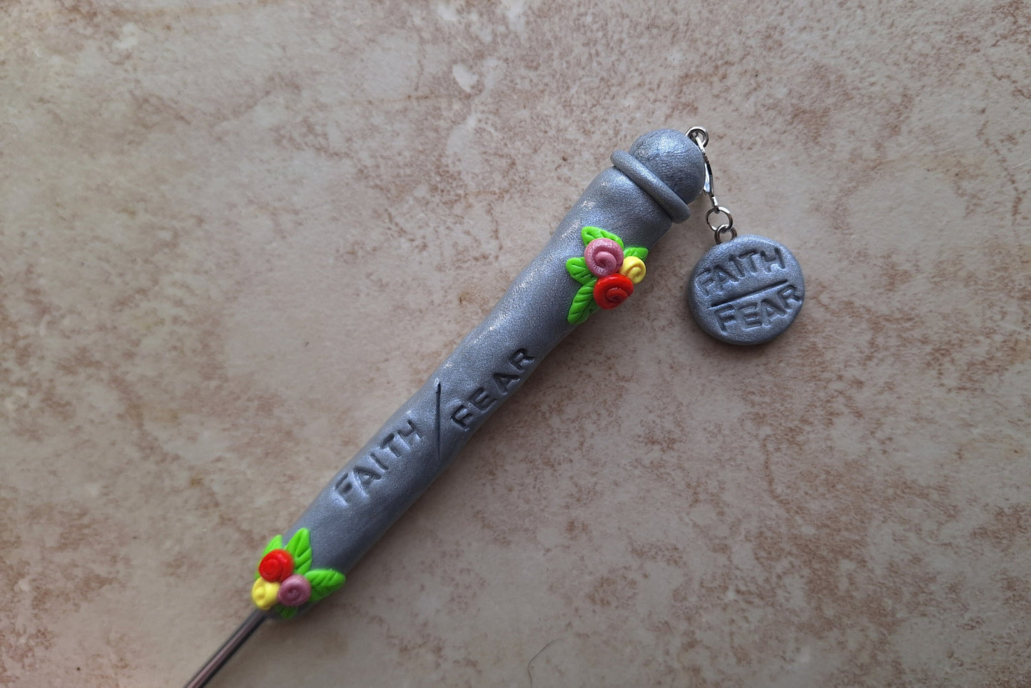Polymer clay faith over fear inspirational crochet hook