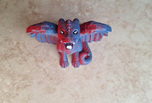 3D printed red blue two tone dragon cord holder / 3d dragon cord organizer / 3d printed dragon knick knack