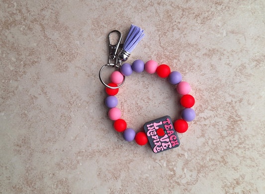Silicone beaded wristlet keychain / teach love inspire silicone beaded wristlet keychain / teacher gift bag accessories key chain