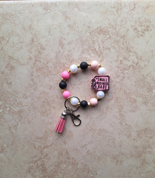Silicone beaded wristlet keychain / small business babe silicone beaded wristlet keychain / girl boss bag accessories key chain