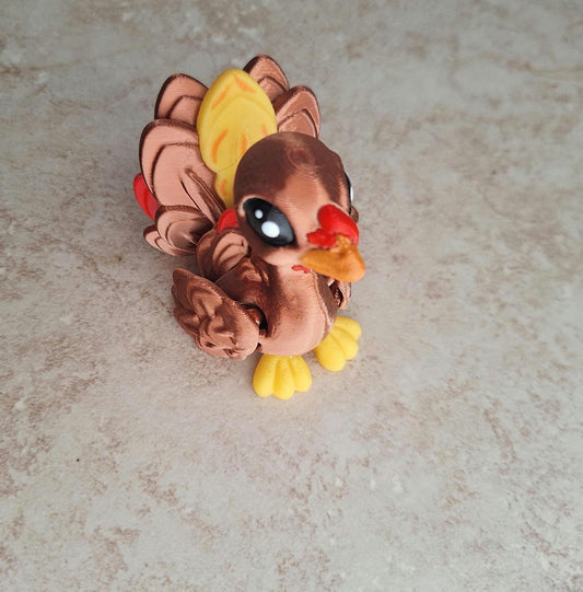 3d printed flexi bird animal turkey / 3d printed thanksgiving animals / bronze yellow red turkey knick knack Fidget figurines