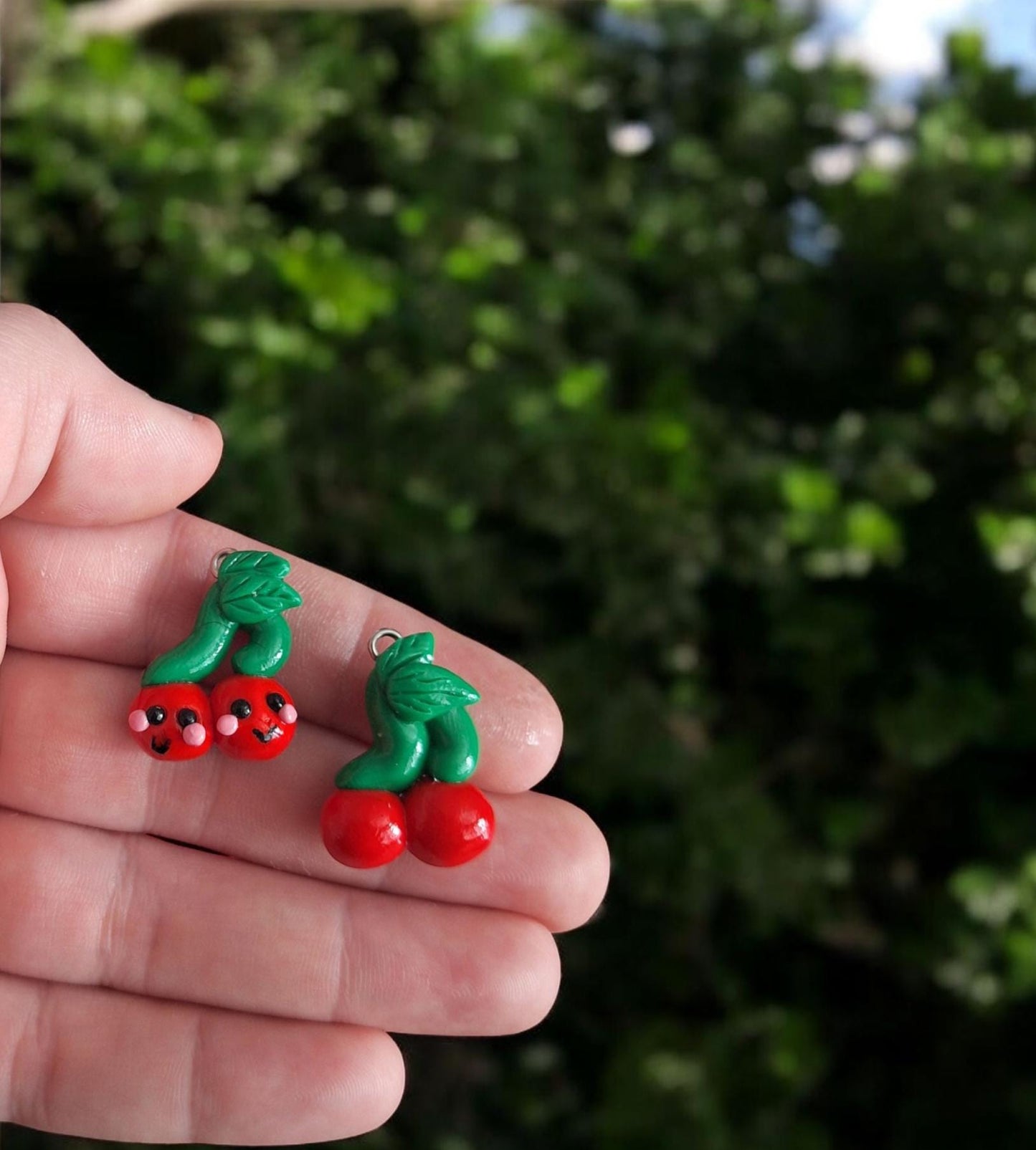 Kawaii cute cherry charms / polymer clay cherry charms / kawaii fruit food charms food jewelry stitchmarker progress keeper notions