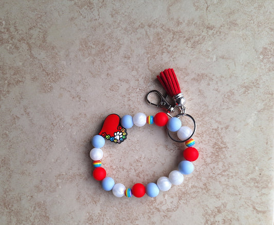 Silicone beaded wristlet keychain / dog mom rainbow pawprint silicone beaded wristlet keychain / heart paw bag accessories key chain gift