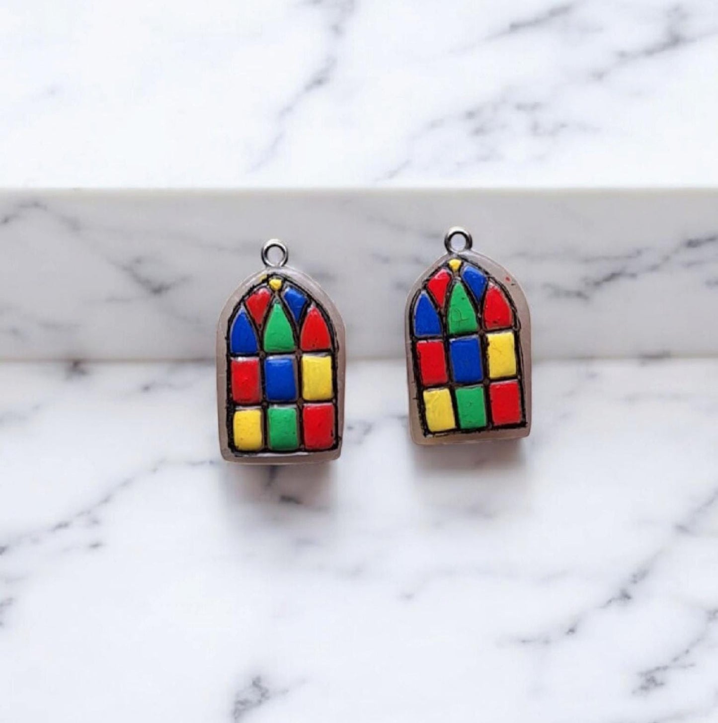 Clay faux stained glass window colorful charms / polymer clay Christmas charms / Christian jewelry charms holiday charms stitch marker