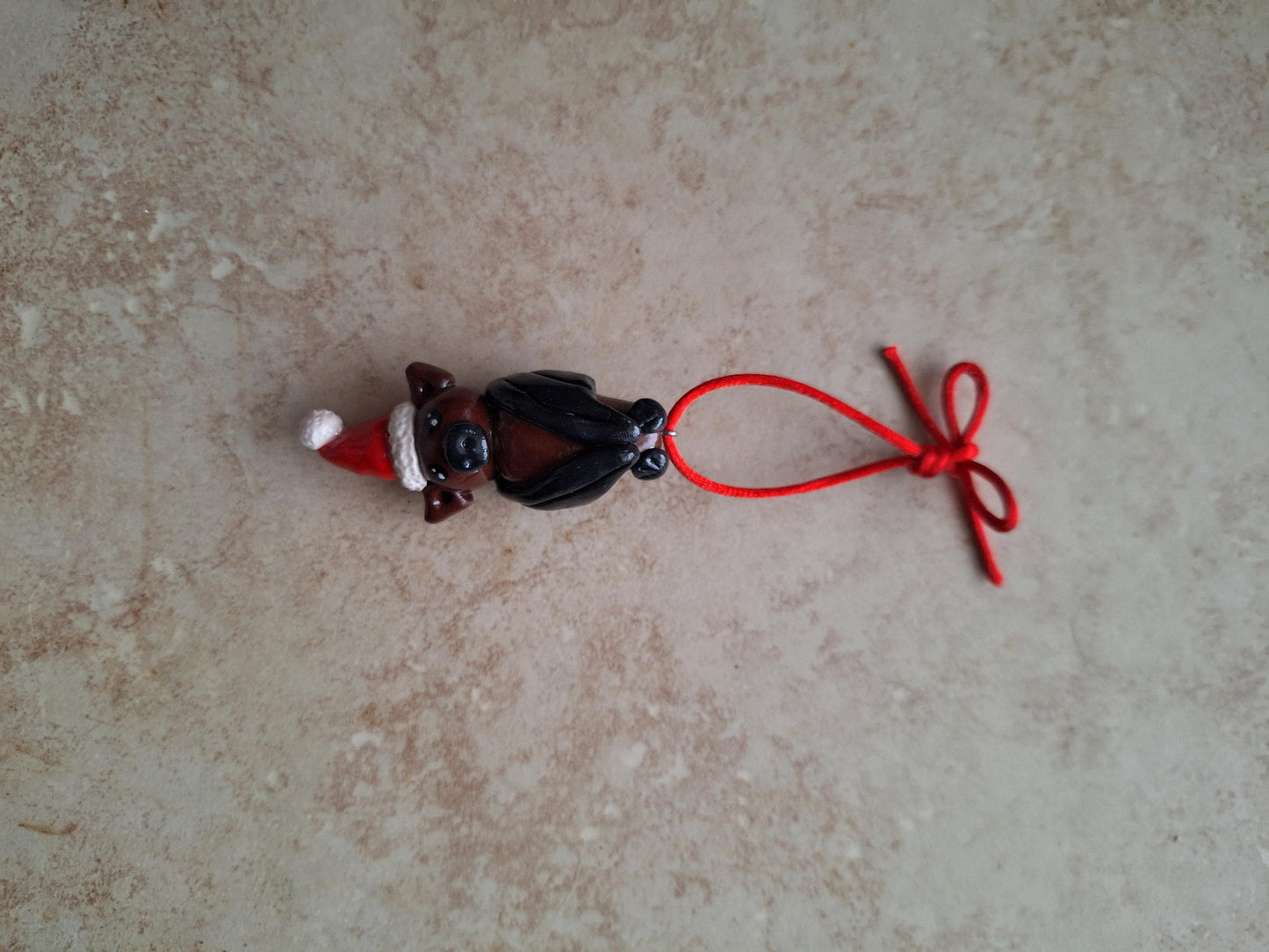 Christmas clay cute bat ornament / kawaii upside down bat ornament / polymer clay black brown santa bat christmas ornament