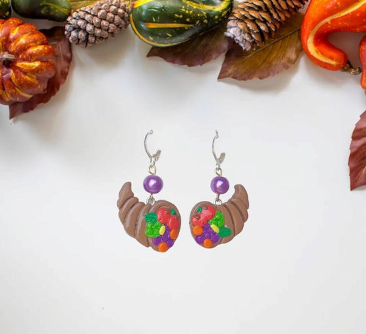 Kawaii cornucopia earrings / polymer clay thanksgiving cornucopia earrings / kawaii Thanksgiving holiday jewelry / holiday earrings