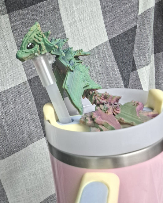 3D articulated colorful ocean dragon straw cap / 3d printed dragon animal / rainbow beach tadling dragon straw topper cover Fidget figurines