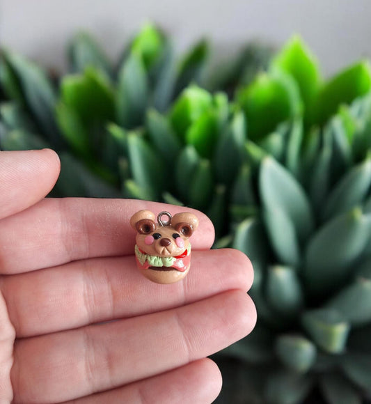 Kawaii burger charms / polymer clay bear cat puppy charms / dog kitty bear burger jewelry stitchmarker progress keeper notions