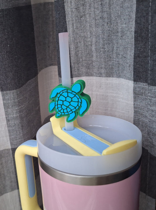 3D printed green blue sea turtle straw buddy charm tumbler accessories / tumbler charm straw buddy / beach turtle straw topper charm