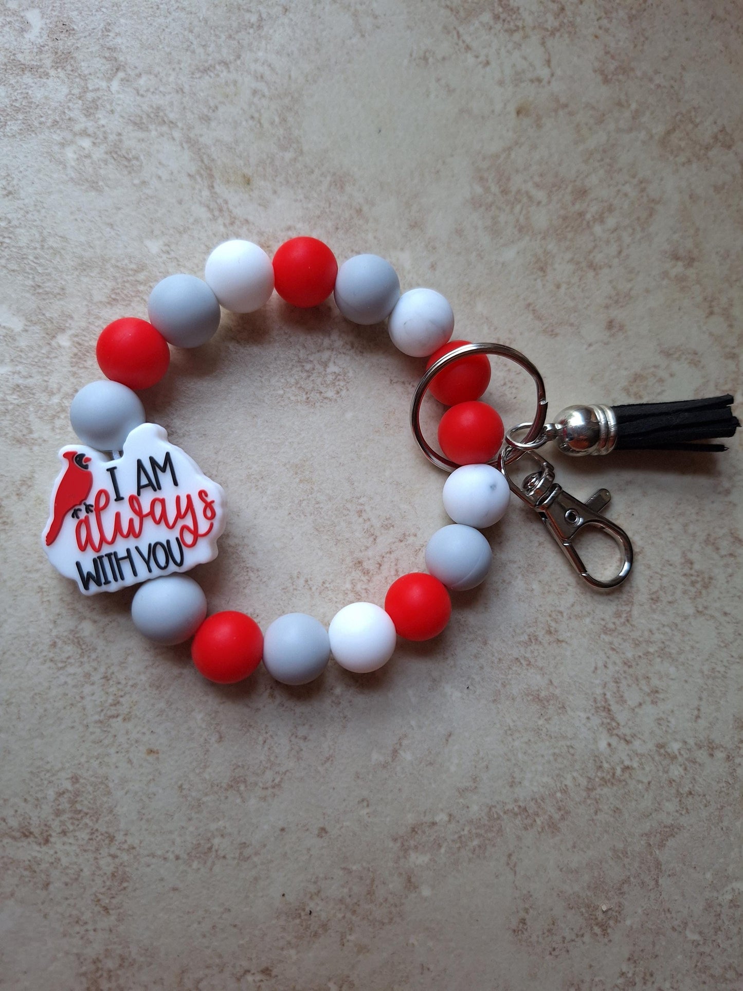 Silicone beaded wristlet keychain / always with you cardinal silicone beaded wristlet keychain / religious faith bag accessories key chain
