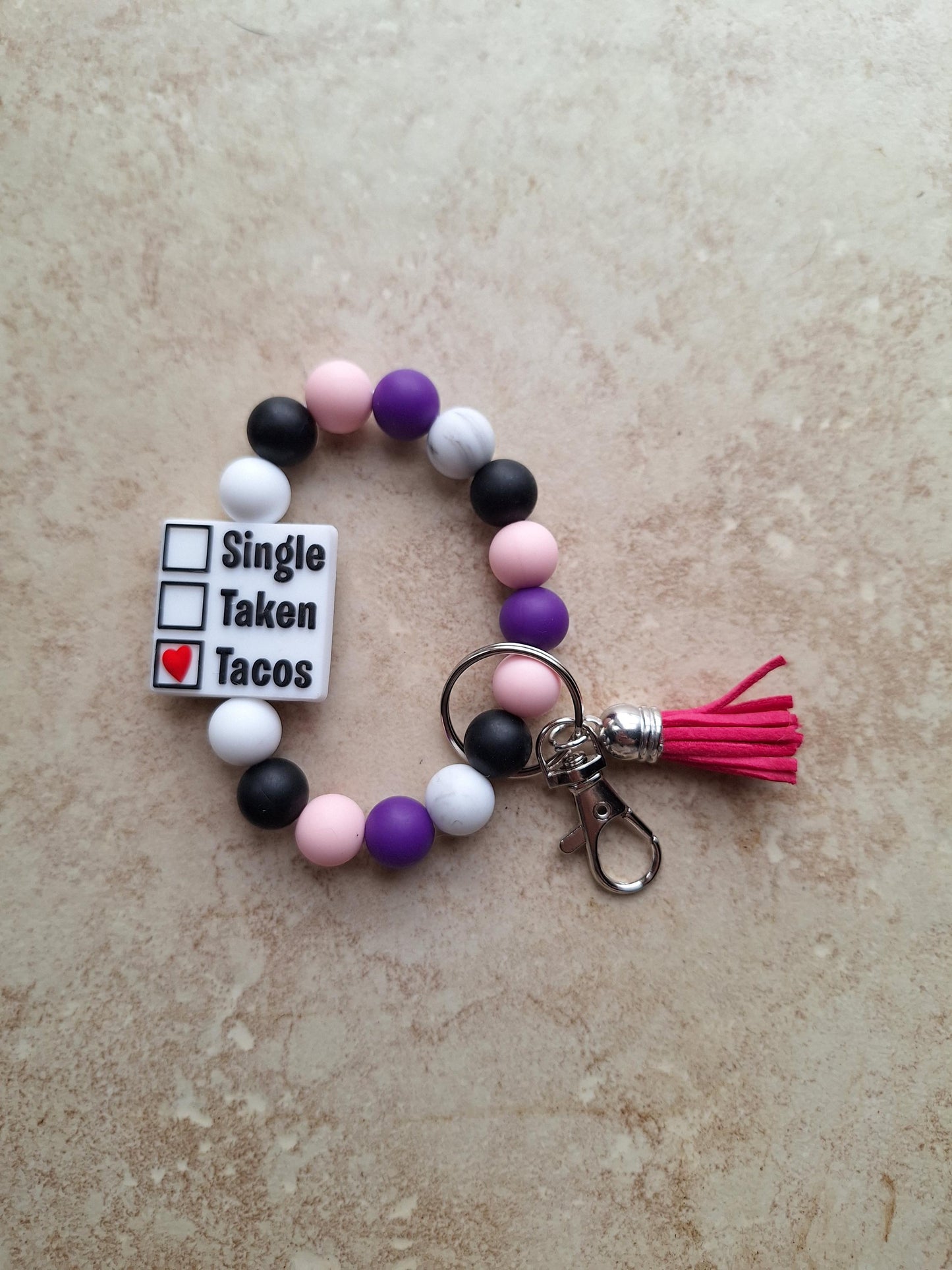 Silicone beaded wristlet single taken tacos attitude silicone beaded wristlet keychain / funny bag accessories key chain gift