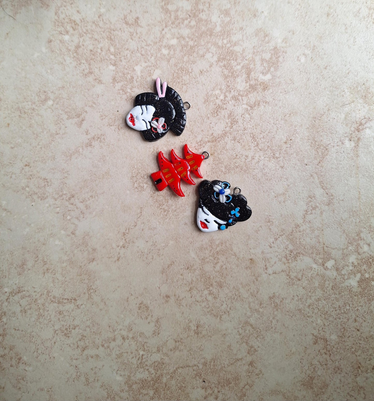Kawaii floral geisha charm / polymer clay oriental sakura geisha charm / Japanese pagoda style charm jewelry stitchmarker progress keeper