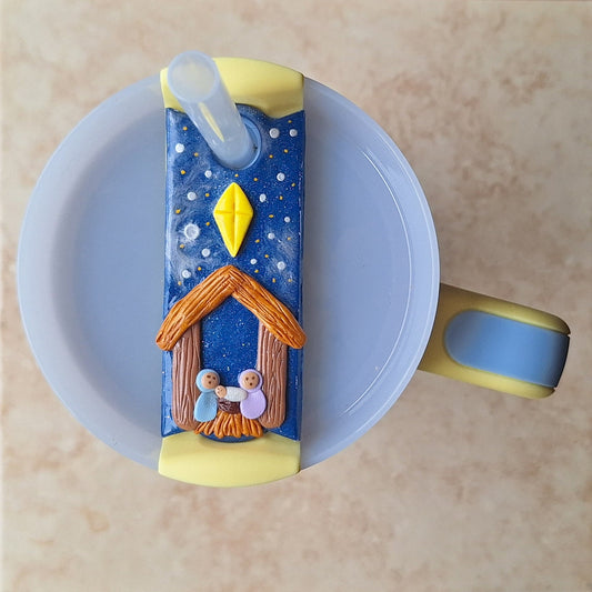 Polymer clay straw tag for stanley tumbler topper tumbler accessories / nativity tumbler topper tag / Christmas holiday tumbler accessories