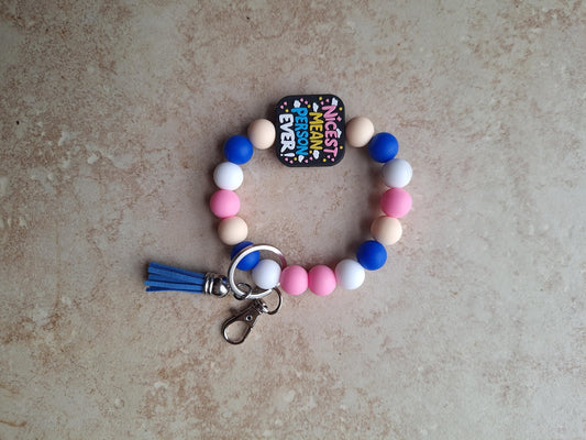 Silicone beaded wristlet keychain nicest mean person ever attitude silicone beaded wristlet keychain / bag accessories key chain gift