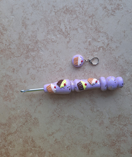 Polymer clay cupcake glitter dessert food crochet hook