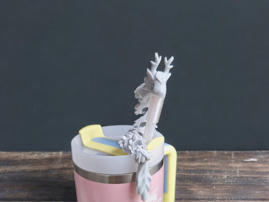 3D articulated faux marble stone forest wish spirit dragon straw cap / 3d printed dragon animal / dragon straw topper cover Fidget figurines