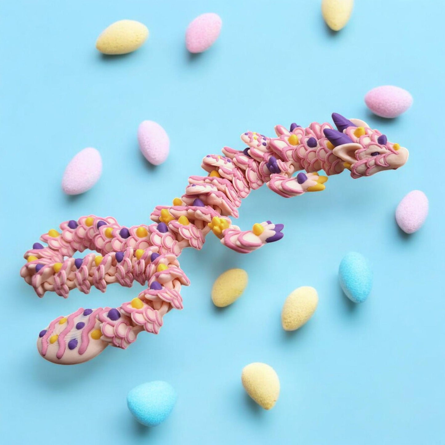 3D articulated easter holiday egg cookie dragon / 3d printed holiday candy easter dragon animals desk pet straw cap