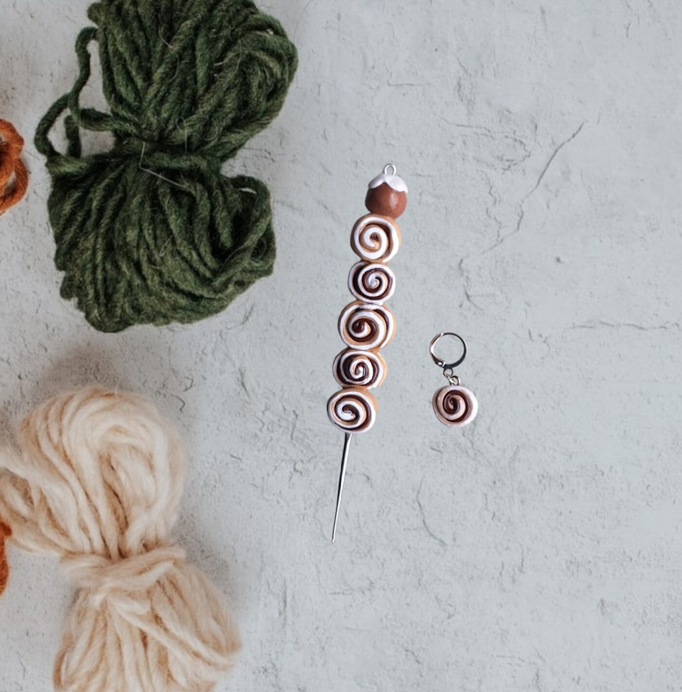 Polymer clay cinnamon roll dessert food crochet hook