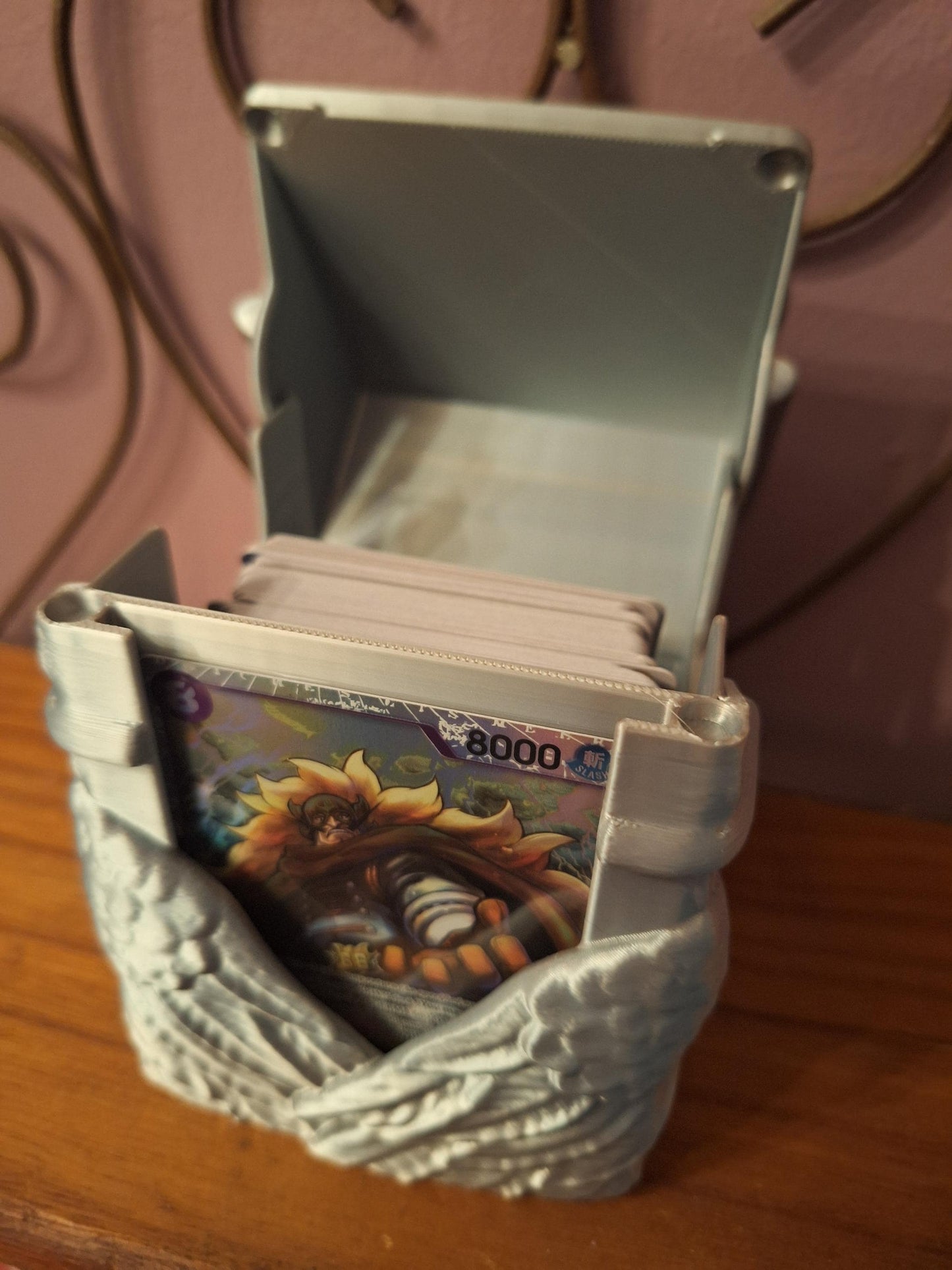 3D printed wings card deck box / 3d silver wings card box / 3d printed trading card game box accessories
