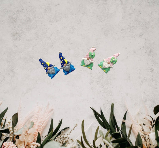 Kawaii blue wizard gnome charms / polymer clay gnome charms / kawaii moon star gnome charms / pastel gnome charms with bow