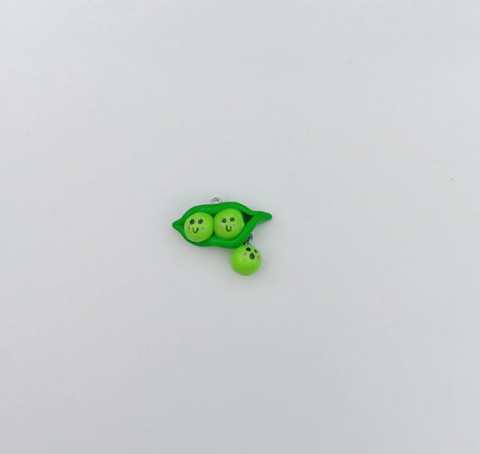 Kawaii clay dangle peapod charms / polymer clay peas in a pod charms / clay pea pod charms jewelry / dangle pea charms