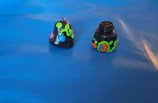 Polymer clay mushroom toadstool jewelry jar / cottage core colorful neon black clay mushroom necklace / functional necklace / pendant gift