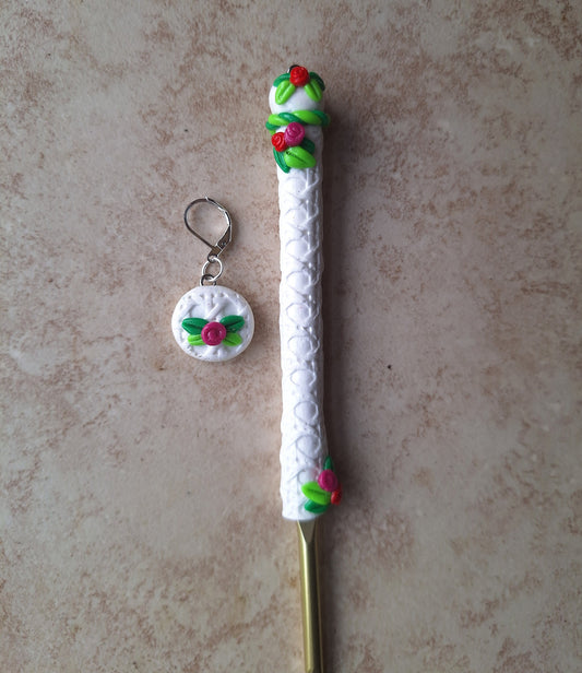 Polymer clay roses rattan lattice crochet hook