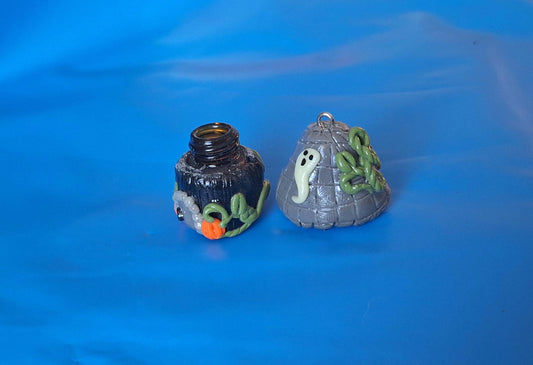 Polymer clay mushroom toadstool halloween jar / cottage core haunted house fall clay mushroom necklace / functional necklace / pendant gift