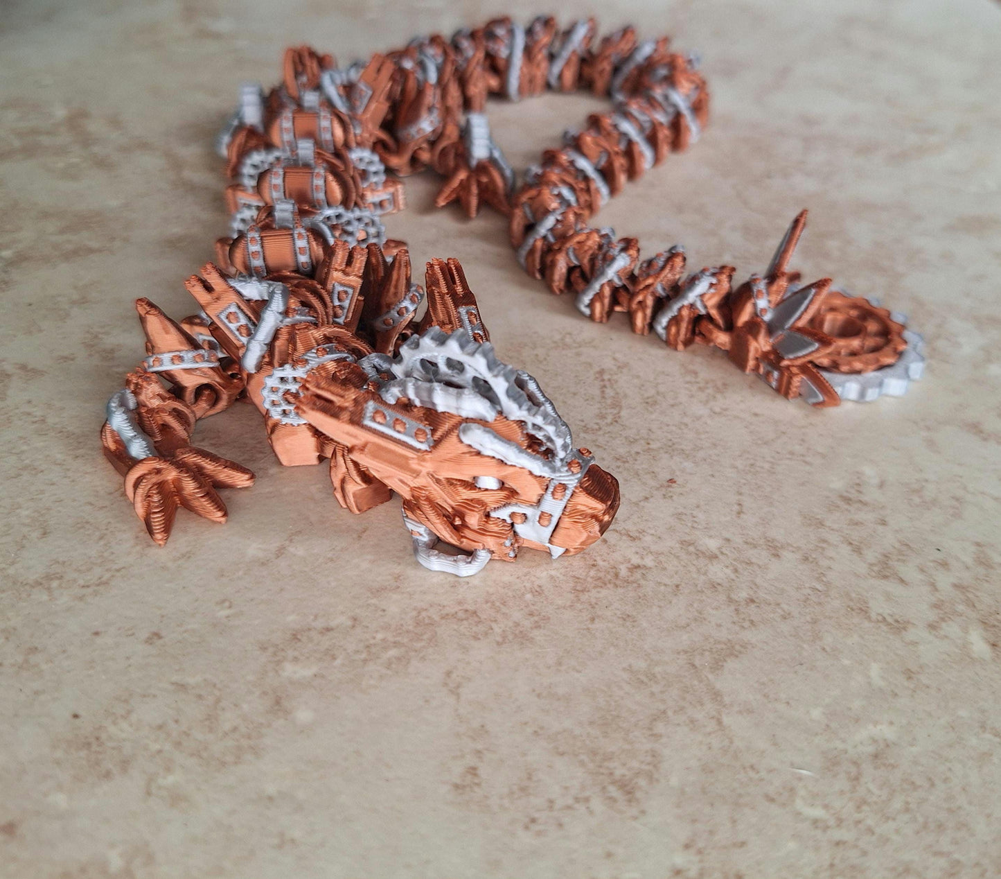 3D articulated silver copper steampunk dragon / 3d printed steam punk gear dragon animals Fidget display knick knack
