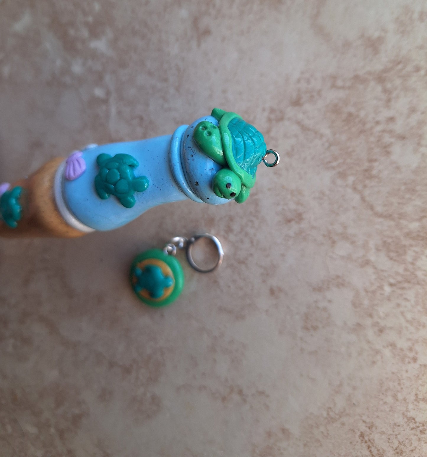 Polymer clay Beach sea turtle crochet hook