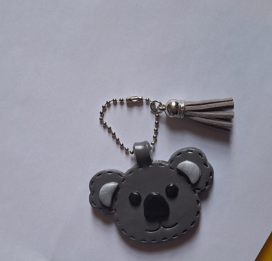 Polymer clay koala bear faux leather look stitch style keychain / cute clay koala bag accessories key chain