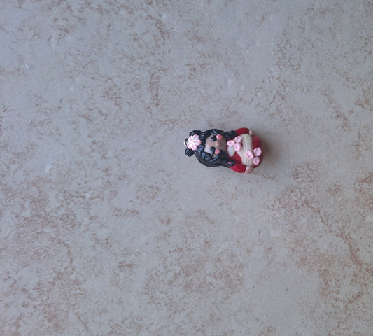 Kawaii floral geisha charm / polymer clay oriental sakura geisha charm / Japanese style charm jewelry stitchmarker progress keeper