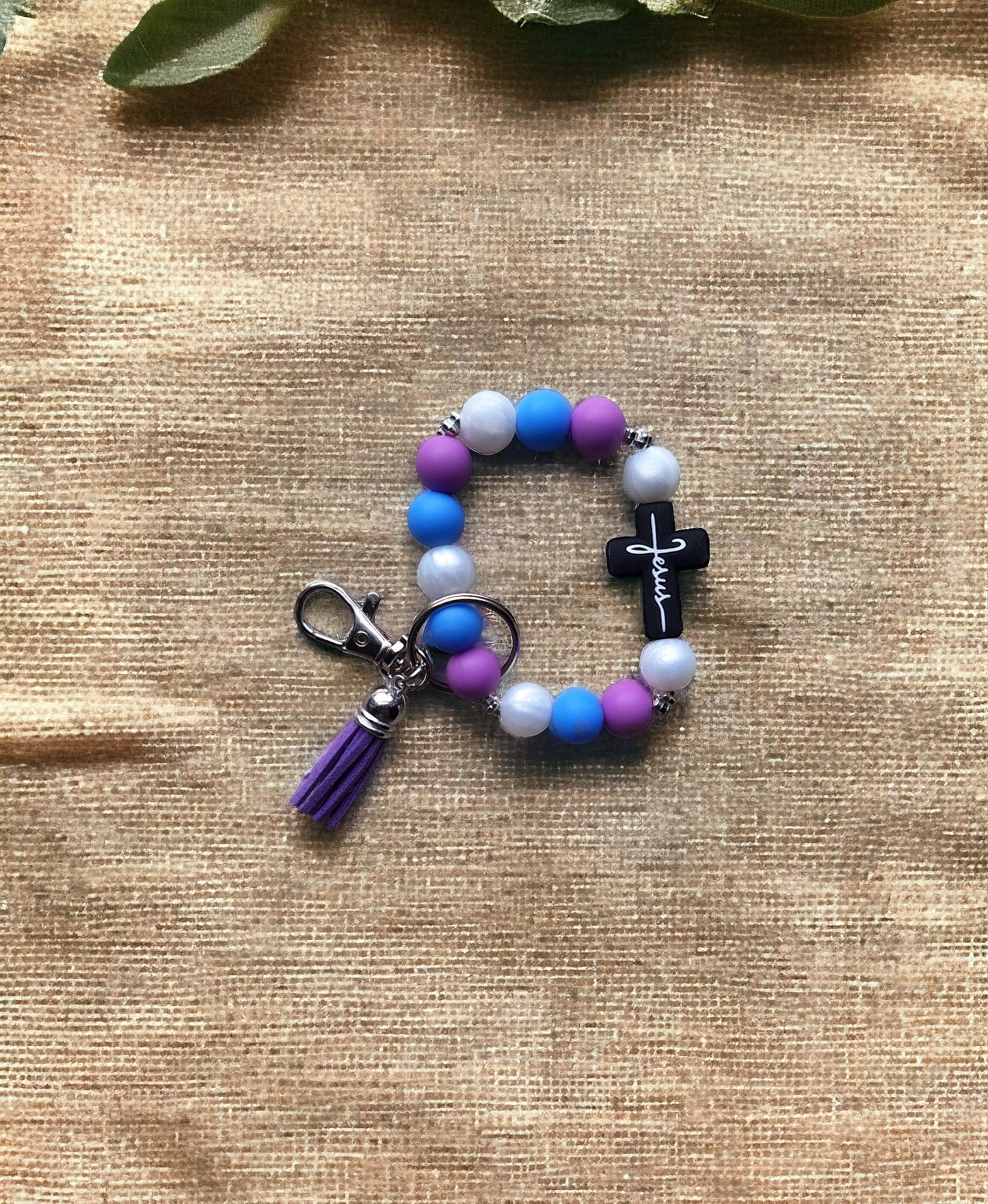 Silicone beaded wristlet keychain / Jesus cross silicone beaded wristlet keychain / religious faith bag accessories key chain gift