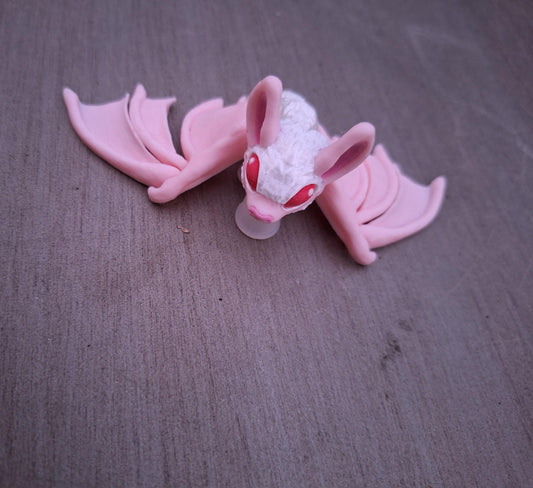 3D articulated cute white albino bat straw cap / 3d printed bat spooky animals / halloween bat straw topper cover Fidget figurines