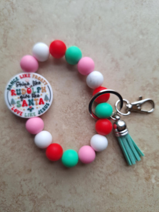 Silicone beaded wristlet keychain christmas beaded wristlet tree keychain / dance like frosty love like Jesus bag accessory key chain gift