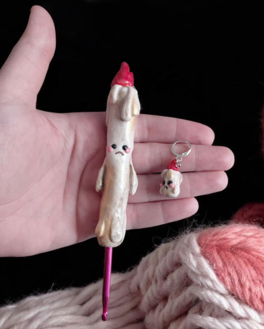 Polymer clay "melting" cute candle with face crochet hook handmade