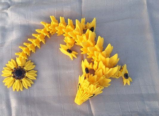 3D articulated yellow black brown sunflower dragon / 3d printed dragon animals / sunflower dragon knick knack Fidget figurines