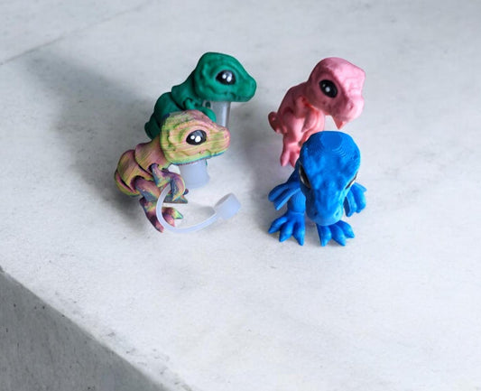 3D articulated cute assorted tiny t-rex straw cap / 3d printed t rex animals / trex dinosaur dino topper cover Fidget figurines