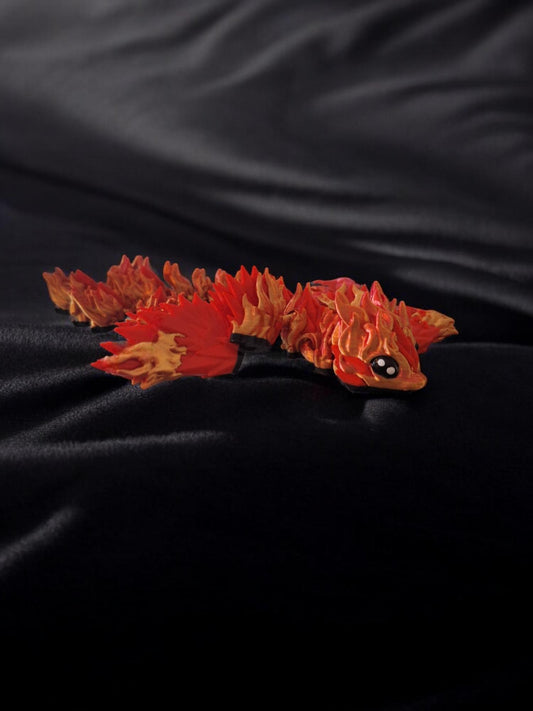 3D articulated black orange red fire sprite dragon / 3d printed dragon animals / firesprite dragon knick knack Fidget figurines