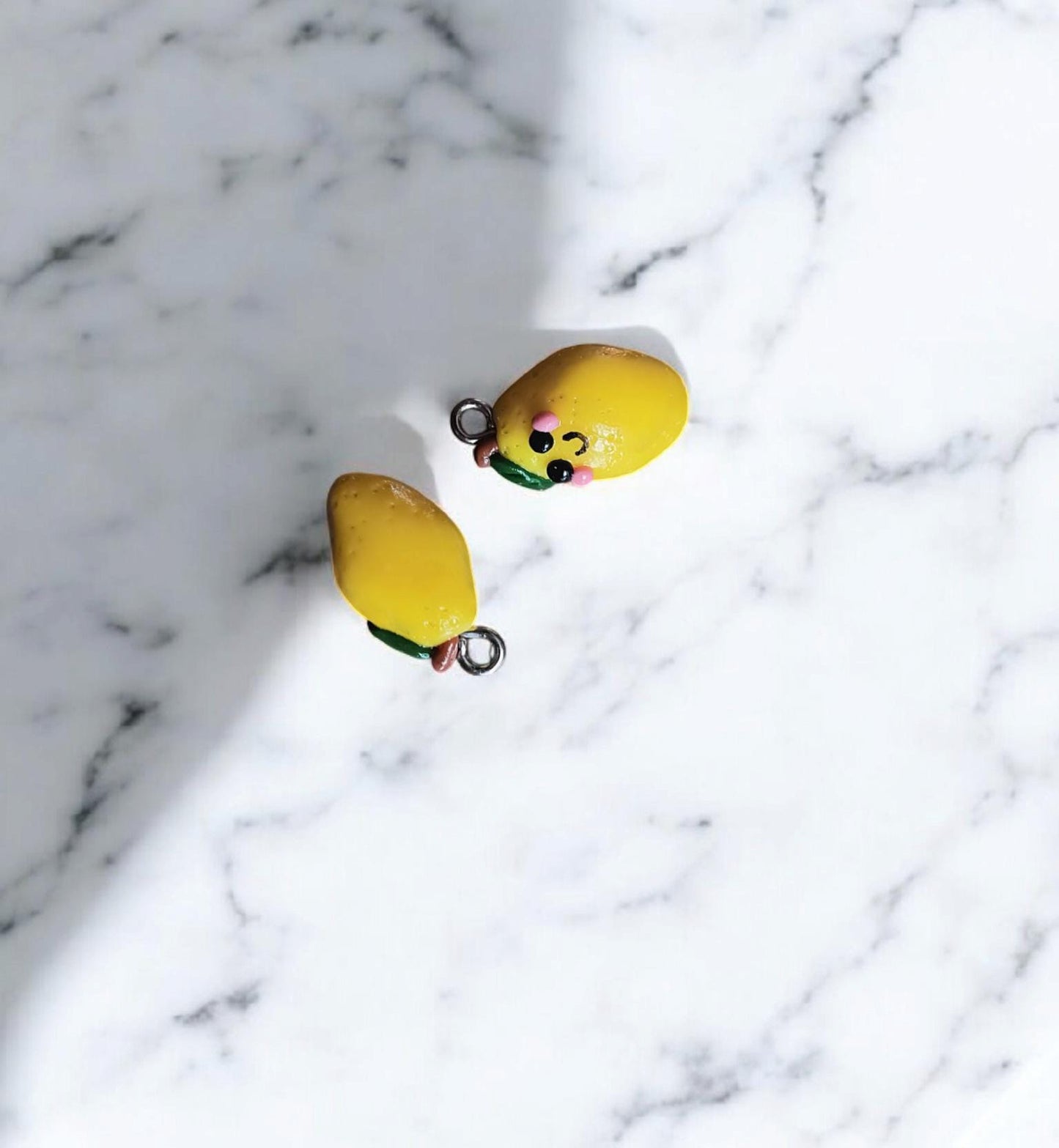 Polymer clay lemon charms / cute kawaii clay fruit food charms jewelry / clay lemon charm jewelry stitch marker progress keeper notions