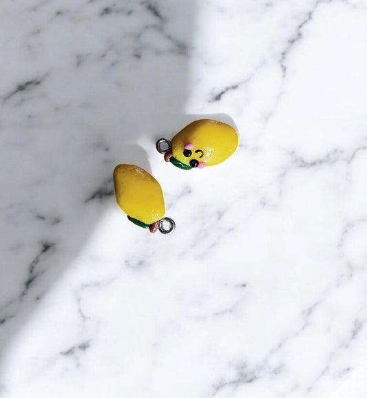 Polymer clay lemon charms / cute kawaii clay fruit food charms jewelry / clay lemon charm jewelry stitch marker progress keeper notions