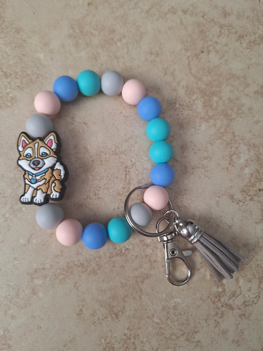 Silicone beaded wristlet keychain tan husky / dog puppy silicone beaded wristlet keychain / dog mom bag accessories key chain gift