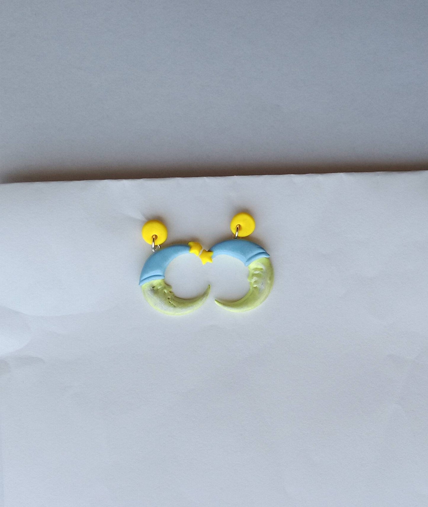 Kawaii sleepy moon earrings / polymer clay moon star earrings / kawaii space jewelry / clay sleepy moon and stars
