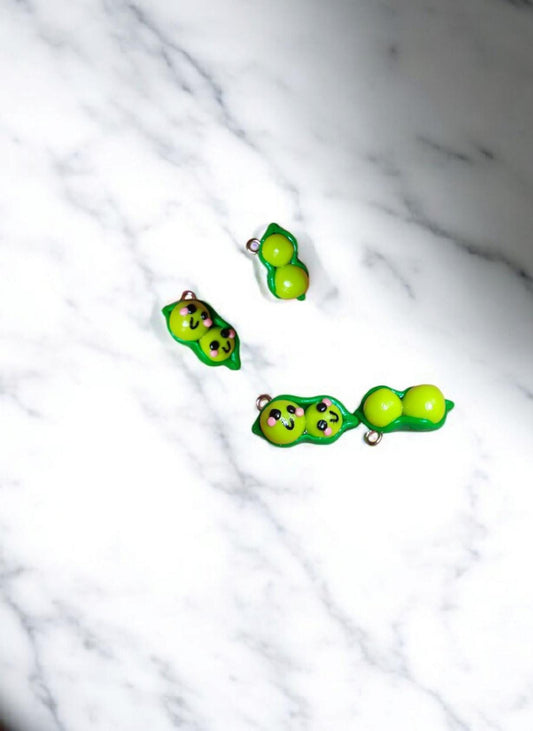 Polymer clay peas in a pod charms / cute kawaii clay pea pod food charms jewelry stitch marker progress keeper notions