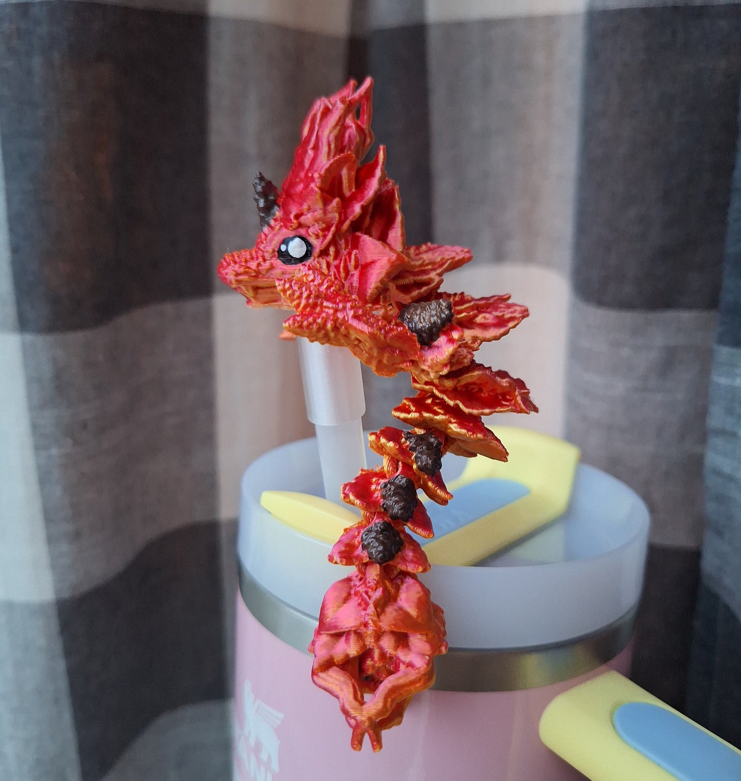 3D articulated autumn dragon straw cap / 3d printed dragon animals / autumn leaf dragon tadling straw topper cover Fidget figurines