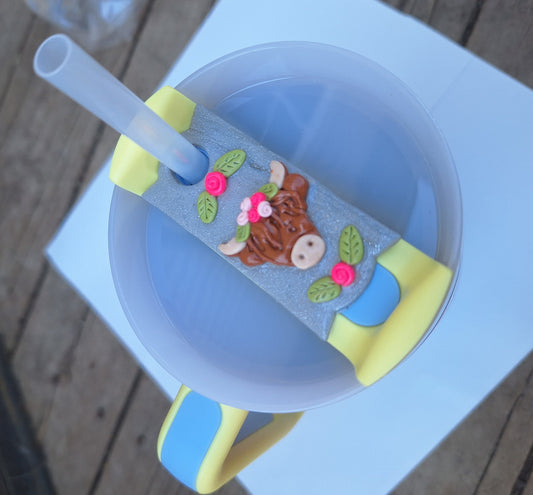 Polymer clay straw tag tumbler topper / clay tumbler accessories / highland cow tumbler topper straw tag / animal cow tumbler accessories