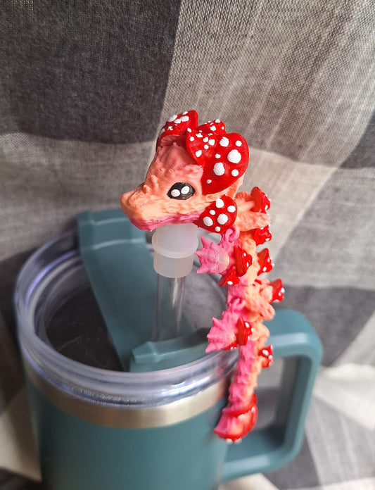 3D articulated mushroom dragon straw cap / 3d printed dragon animals / red toadstool dragon straw topper cover Fidget figurines
