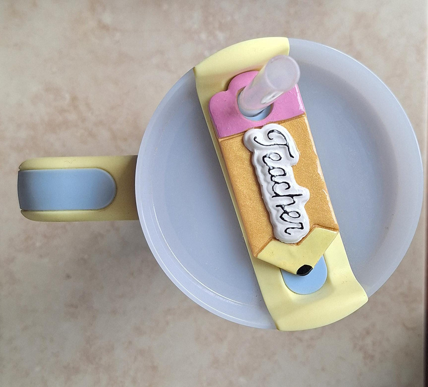 Polymer clay straw tag tumbler topper / clay tumbler accessories / pencil teacher gift tumbler topper straw tag / teacher tumbler accessory