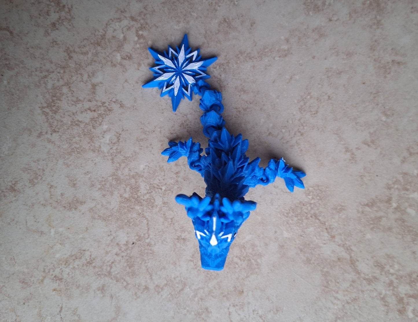 3D articulated blue snow dragon straw cap / 3d printed dragon animals / Ice snow winter dragon straw topper cover Fidget figurines